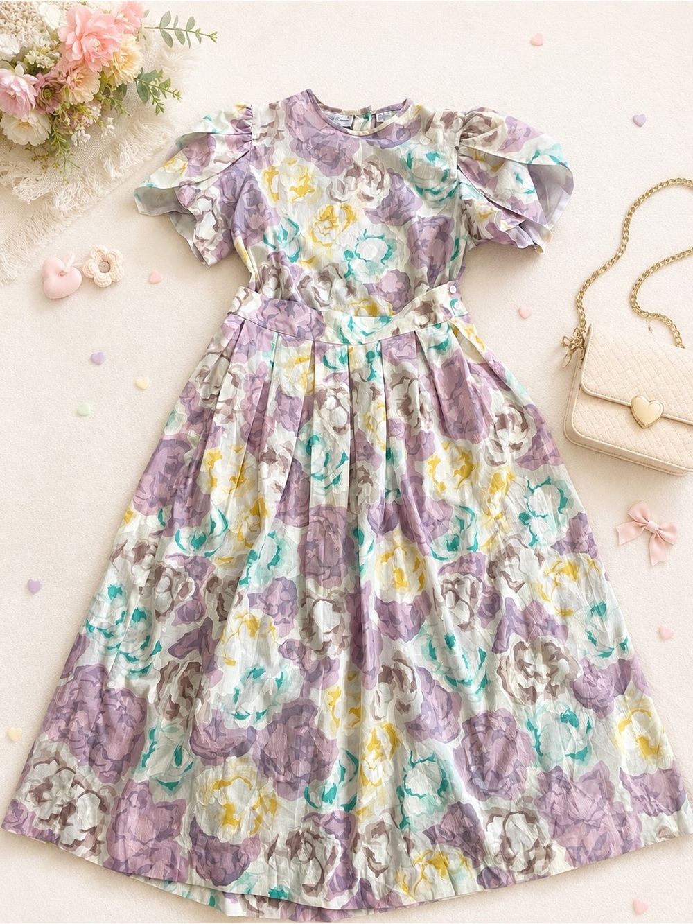 Claude Bennett Vintage Floral Cotton Top & Pleated Skirt Set